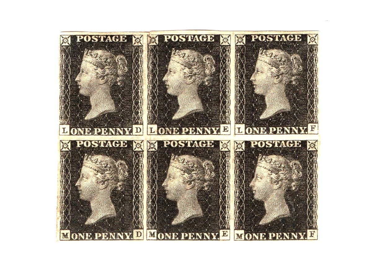 Great Britain Postage Stamp - Penny Black - Block of 6